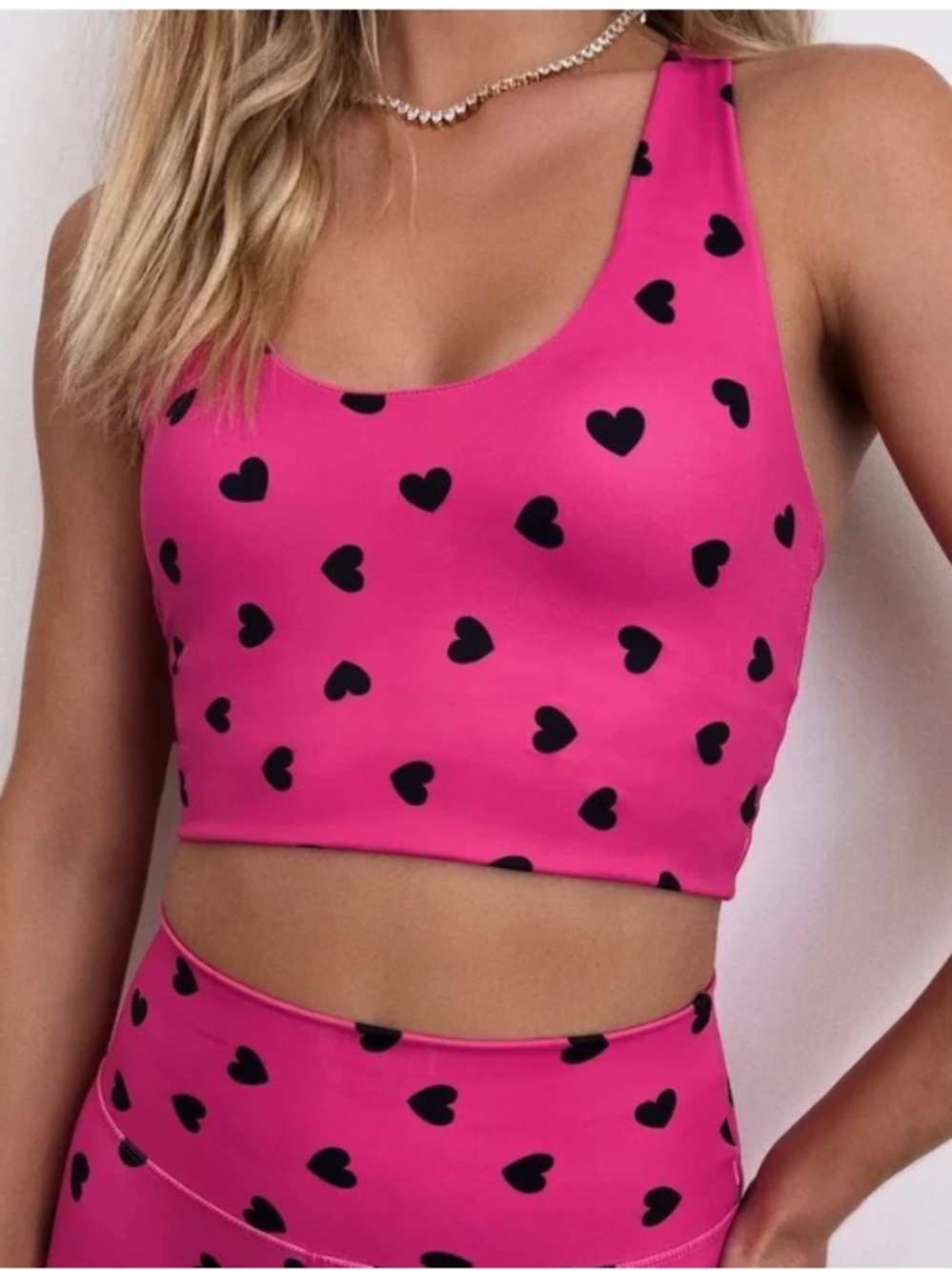 Beach Riot Hot Pink Heart-Print Sports Bra Crop Tank NWT Large
